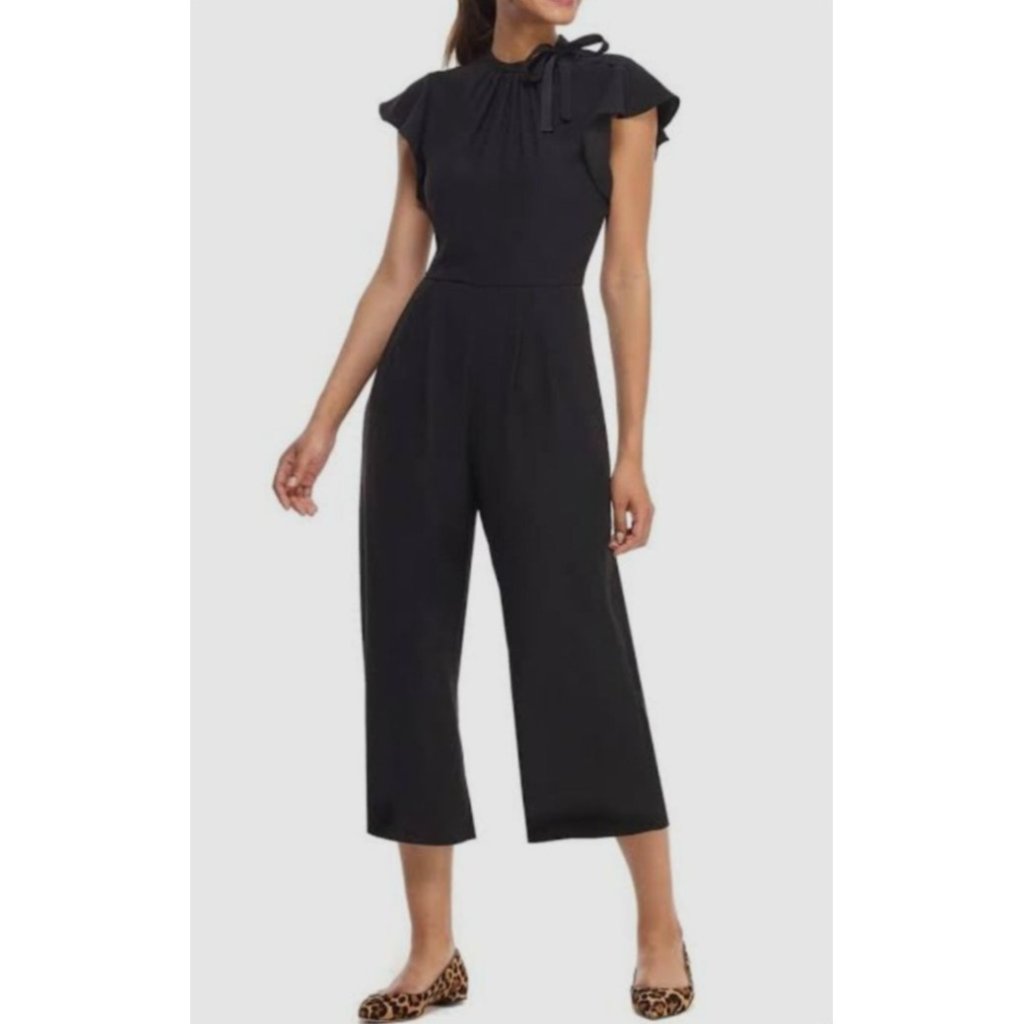 Gal Meets Glam Collection Sybil Flutter Sleeve Black Jumpsuit Women's 10